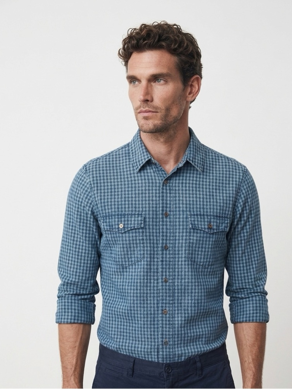 BOSS ORANGE Blue plaid pattern - Slim Fit Long Sleeve Button-Down Shirt